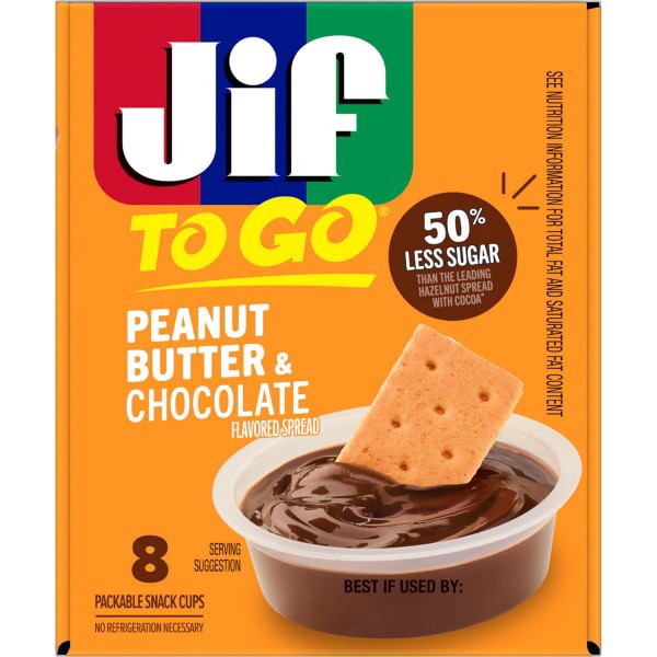 slide 15 of 17, Jif To Go Peanut Butter & Chocolate Flavored Spread, 8 Cups, 1.1 Oz. Each, 8 ct