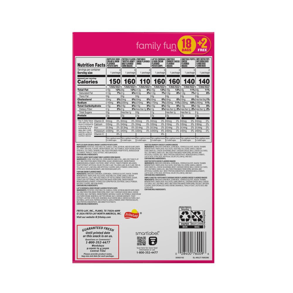 slide 3 of 6, Frito Lay® Family Fun Mix Snacks Variety Pack, 20 ct