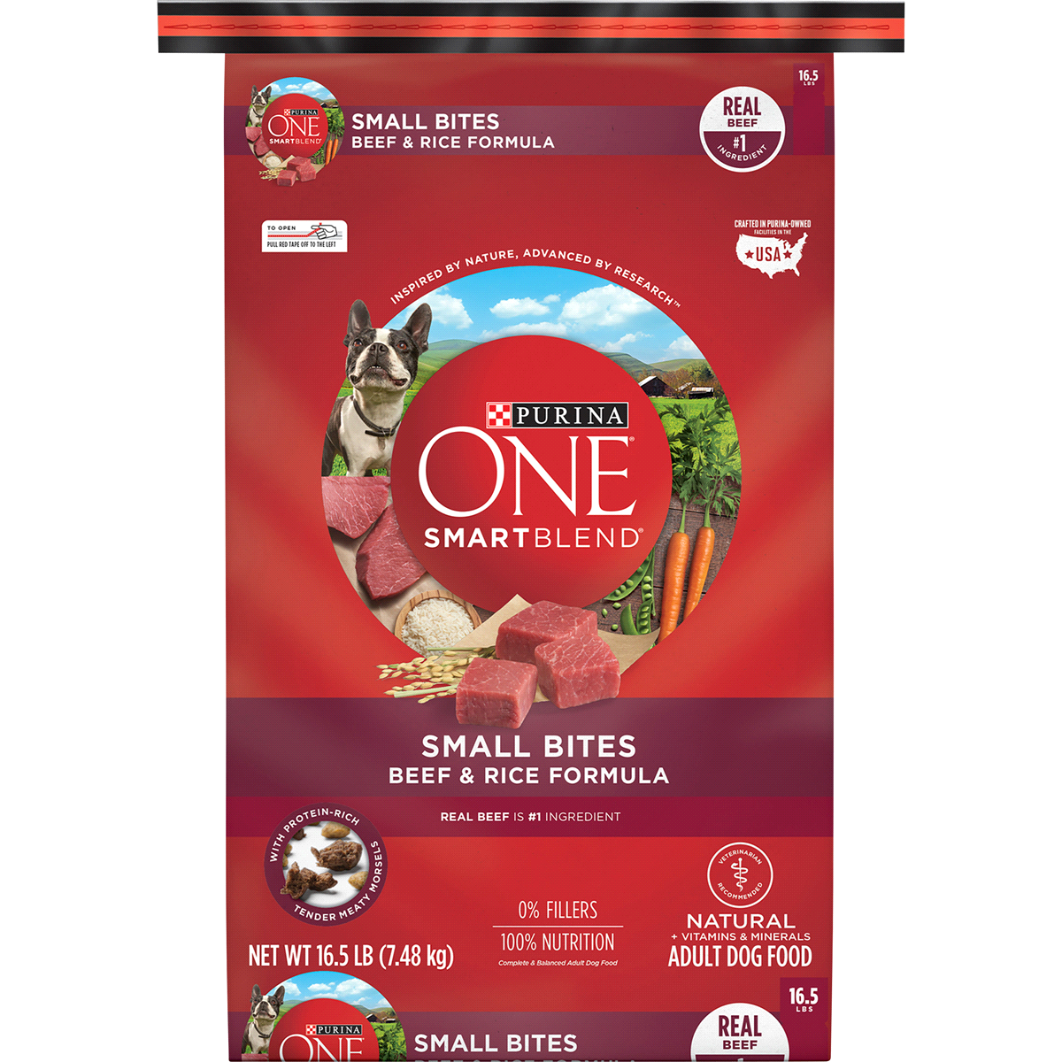 slide 1 of 1, Purina One Smartblend Dog Food Small Bites Beef/Rice, 16.5 lb