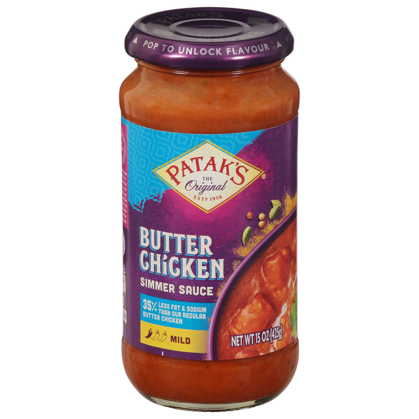 slide 1 of 3, Patak's Mild Butter Chicken Simmer Sauce, 15 oz