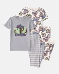 Carters Boys Monster Truck 100% Cotton Snug Fit 4-Piece Pajama Set - Grey Multi 6
