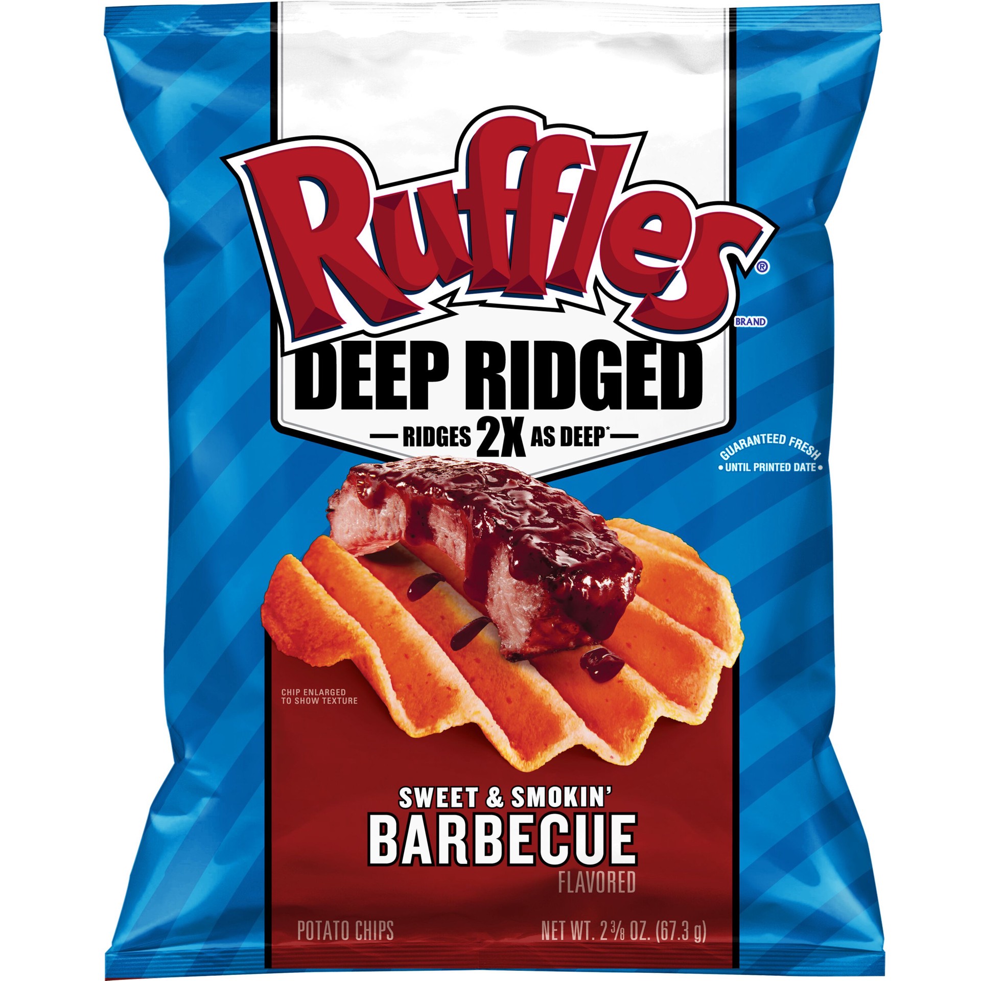 slide 1 of 1, Ruffles Deep Ridged Sweet and Smokin' Barbecue Potato Chips 2.375 Ounce Plastic Bag, 2.38 oz