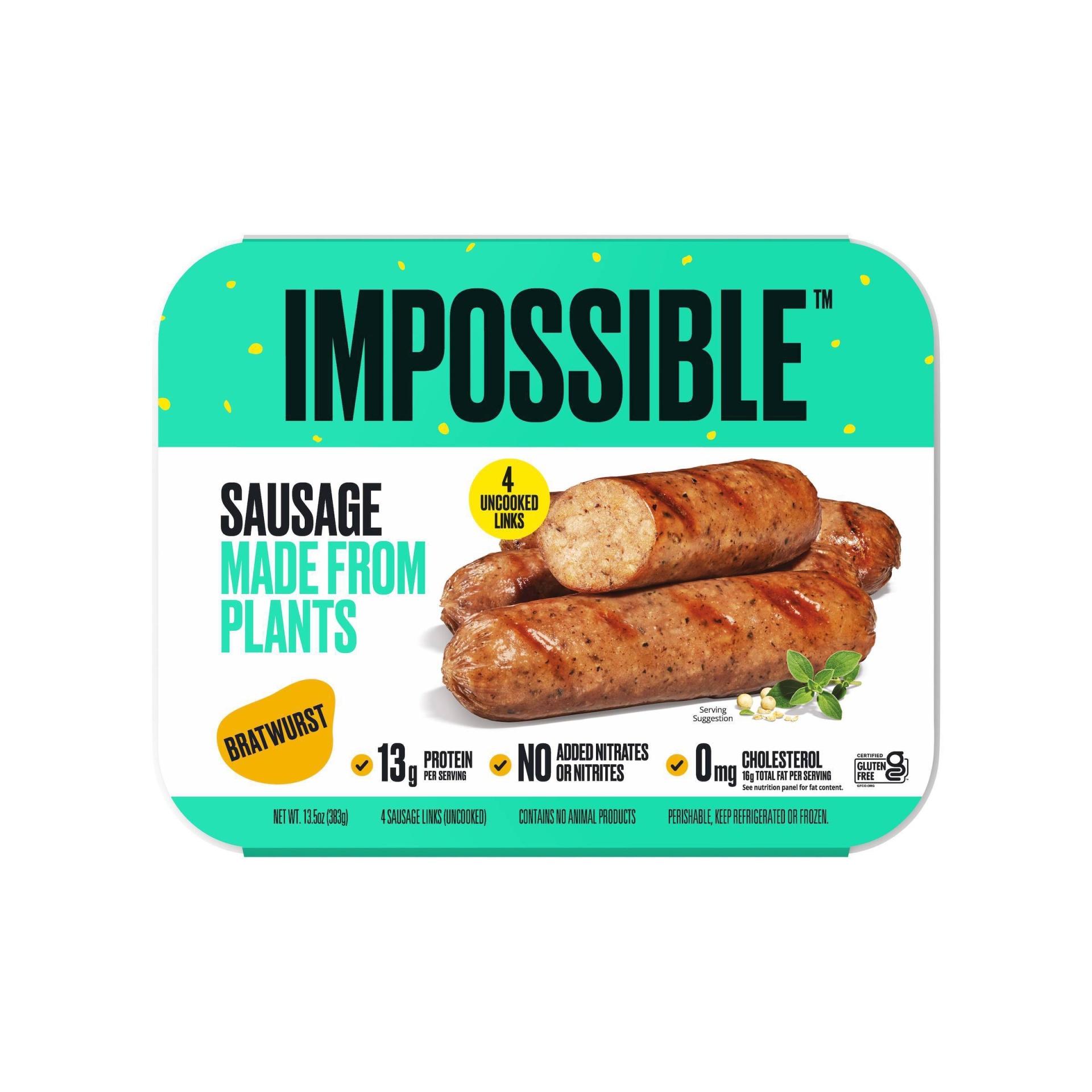 slide 1 of 1, Impossible Plant Based Bratwurst Sausage Links - 13.5oz/4ct, 4 ct; 13.5 oz