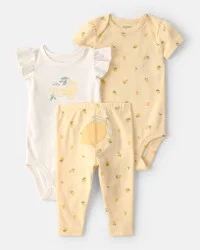 Carter's Baby Girl 3-Piece Lemon Bodysuits & Pant Set - Yellow/White NB