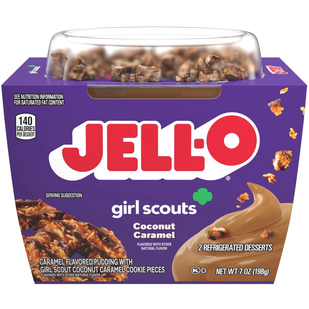 slide 2 of 3, Jell-O Coconut Caramel Flavored with Other Natural Flavor Ready-to-Eat Refrigerated Dessert Cups, 2 ct Cups, 7 oz