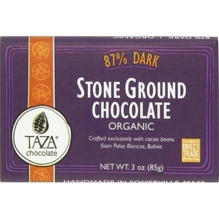 slide 1 of 1, Taza Chocolate 87% Extra Dark Chocolate Stone Ground Organic Bar, 3 oz