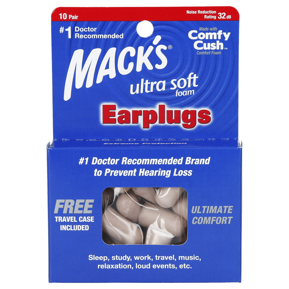 slide 1 of 1, Mack's Ultra SafeSound Foam Earplugs, 10 pair