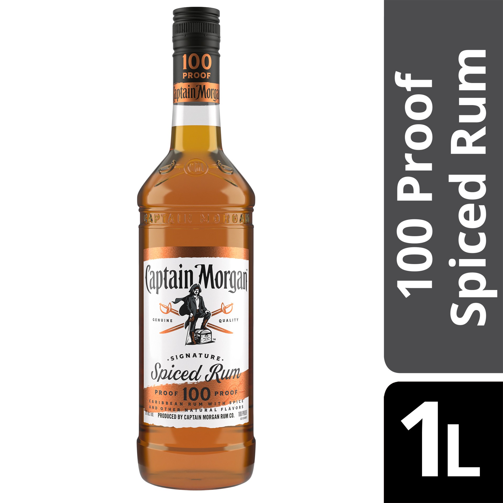 slide 5 of 5, Captain Morgan 100 Proof Spiced Rum, 1 liter