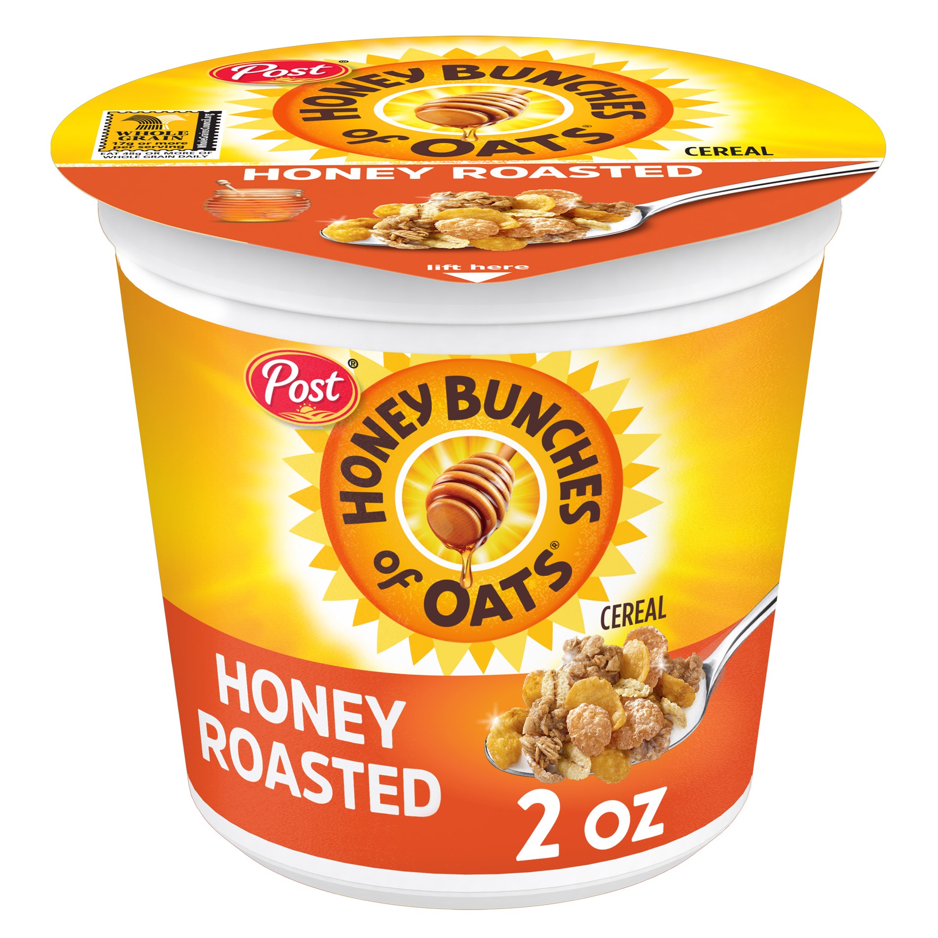 slide 1 of 11, Post Honey Bunches of Oats Honey Roasted Breakfast Cereal, 2 OZ Cereal Cup, 2 oz