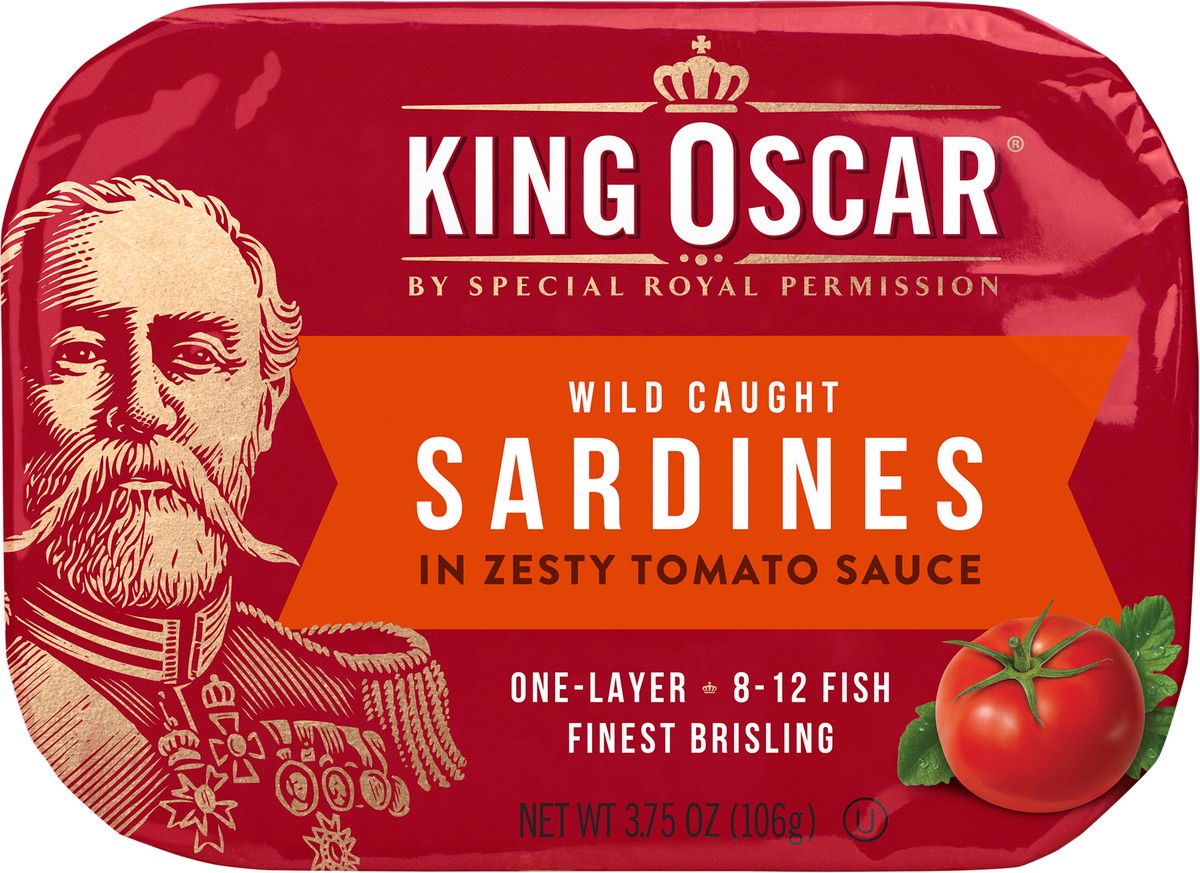 slide 2 of 5, King Oscar Brisling Sardines in Zesty Tomato Sauce, 3.75 oz