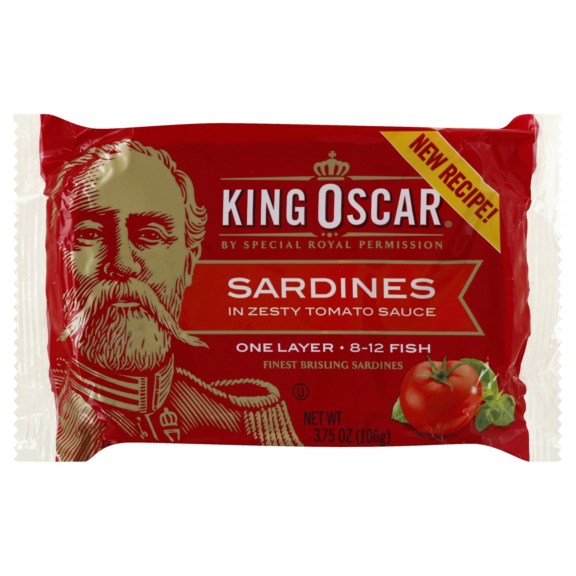 slide 1 of 5, King Oscar Brisling Sardines in Zesty Tomato Sauce, 3.75 oz