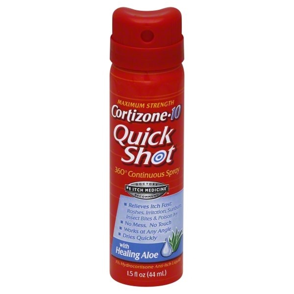 slide 1 of 1, Cortizone-10 Quick Shot 360 Continous Spray with Healing Aloe, 1.5 fl oz