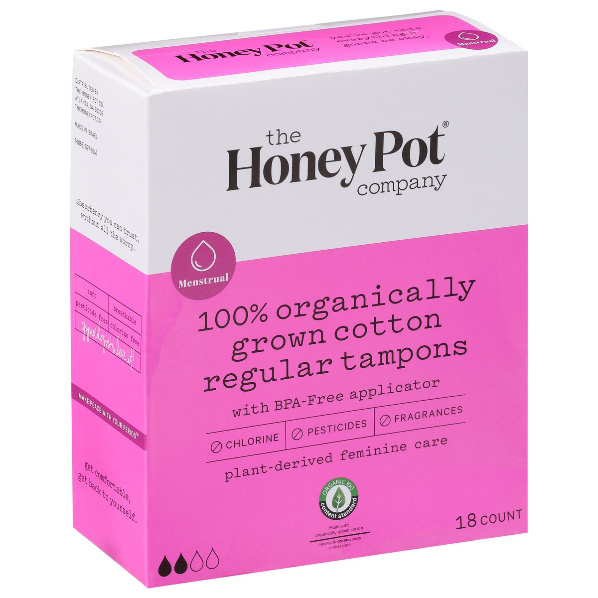 slide 2 of 9, The Honey Pot Company Menstrual Regular 100% Organic Tampons 18 ea, 18 ct