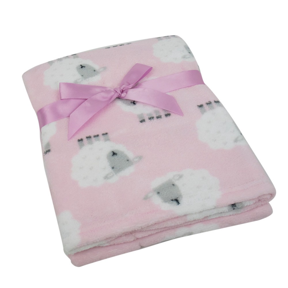 slide 4 of 4, Cutie Pie Sheep Print Plush Baby Blanket - Light Pink, 1 ct