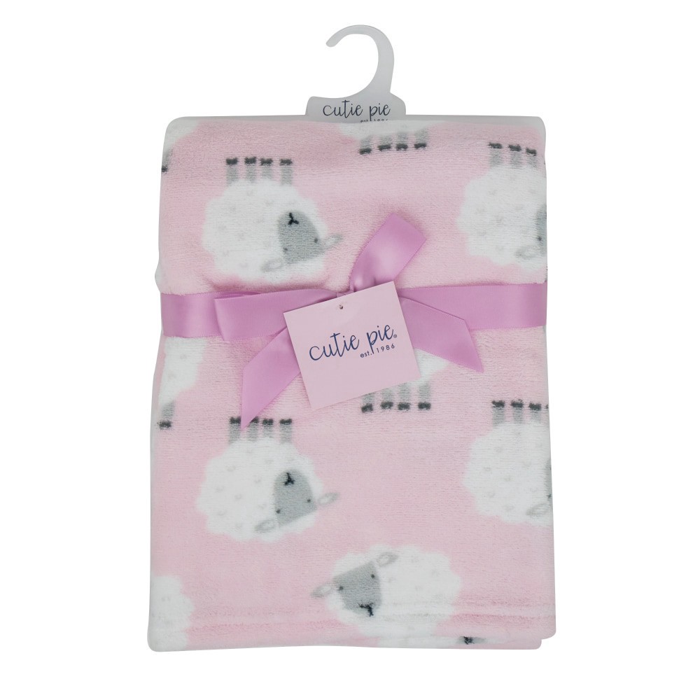 slide 2 of 4, Cutie Pie Sheep Print Plush Baby Blanket - Light Pink, 1 ct