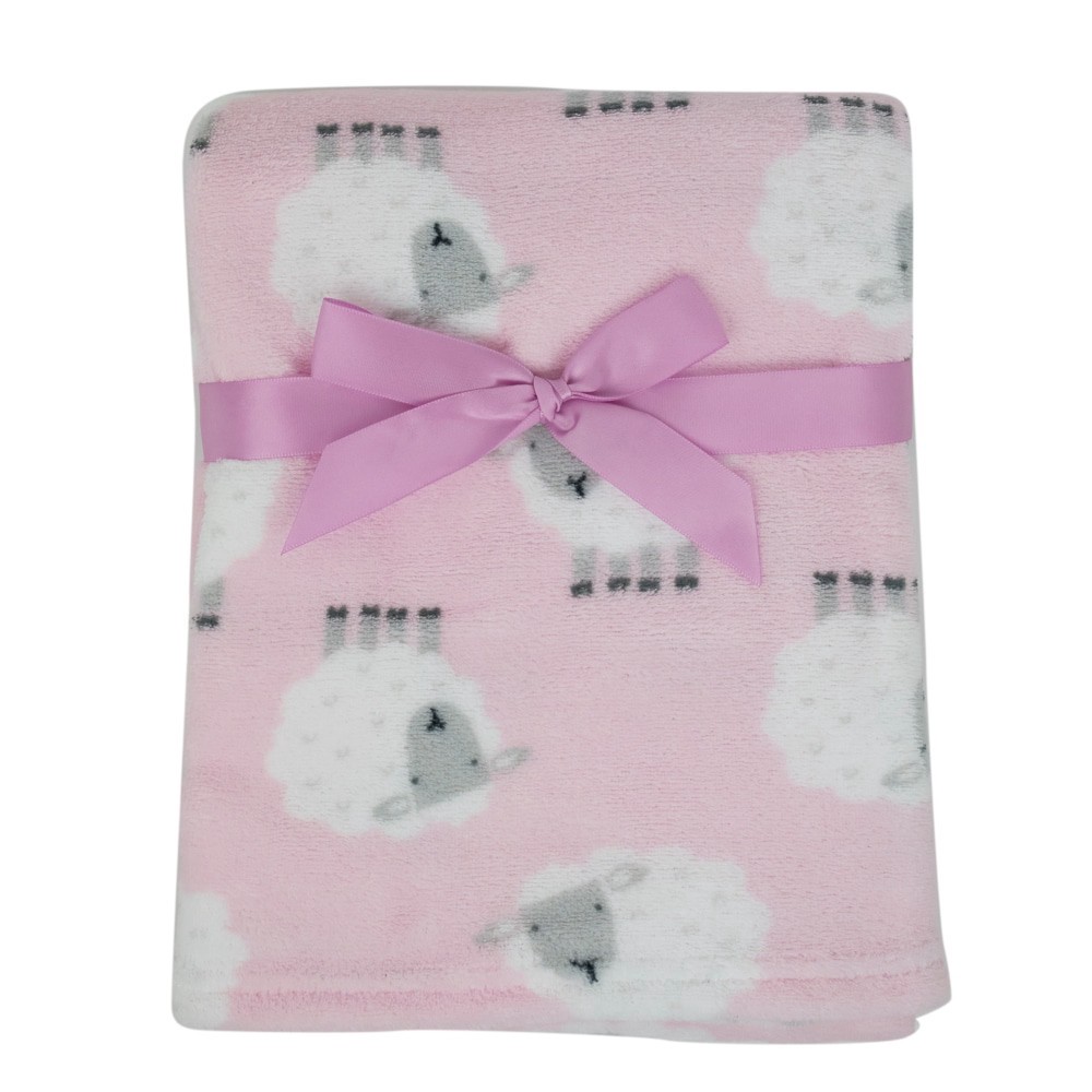 slide 1 of 4, Cutie Pie Sheep Print Plush Baby Blanket - Light Pink, 1 ct