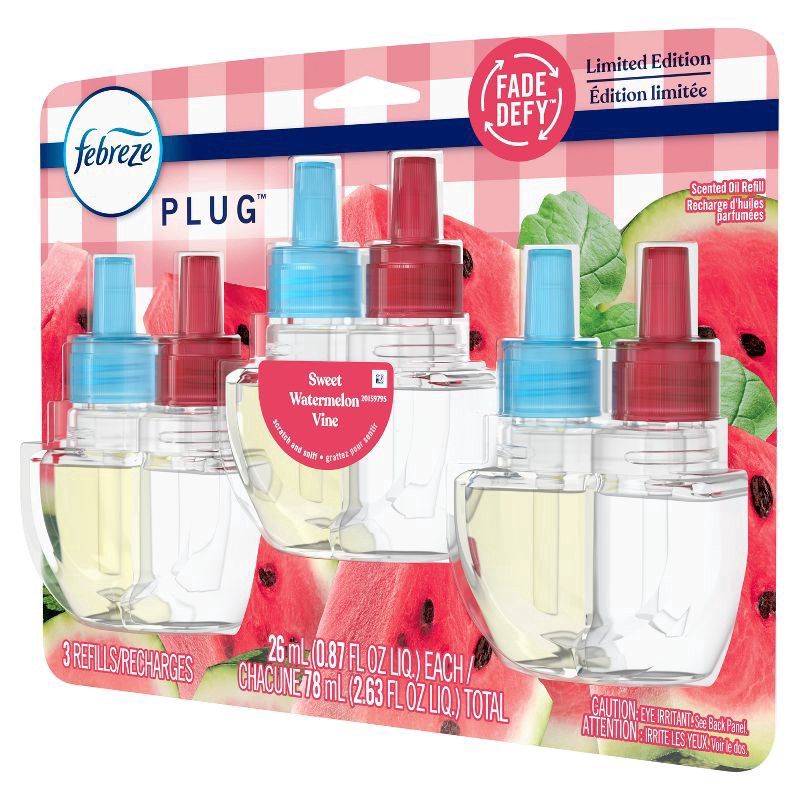 slide 9 of 12, Febreze Plug Triple Refill Air Freshener Sweet Watermelon Vine - 3ct, 3 ct