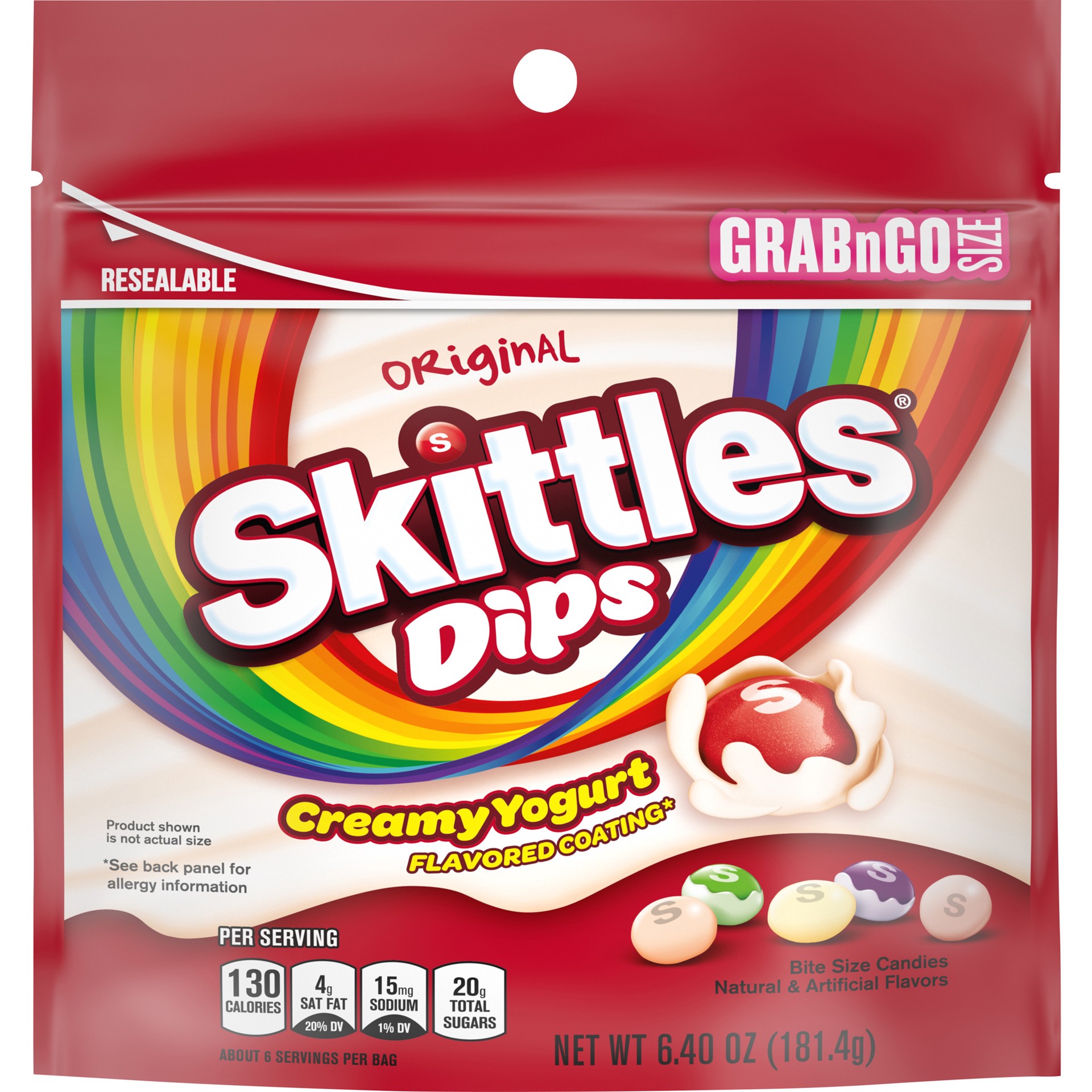 slide 1 of 5, Skittles Dips Yogurt Coated Fruit Candy, 6.4-Ounce Grab N Go Size Bag, 6.4 oz