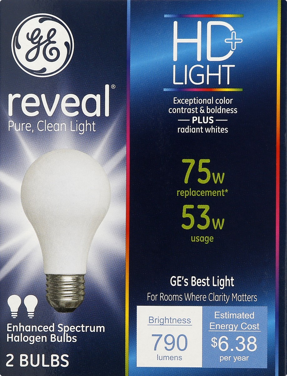 slide 1 of 11, GE Lighting Ge Energy Efficient Reveal 53 Watt General Purpose Halogen Bulbs, 2 ct