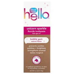 Hello Kids Unicorn Sparkle Fluoride Toothpaste with Natural Bubble Gum Flavor, 4.2 oz