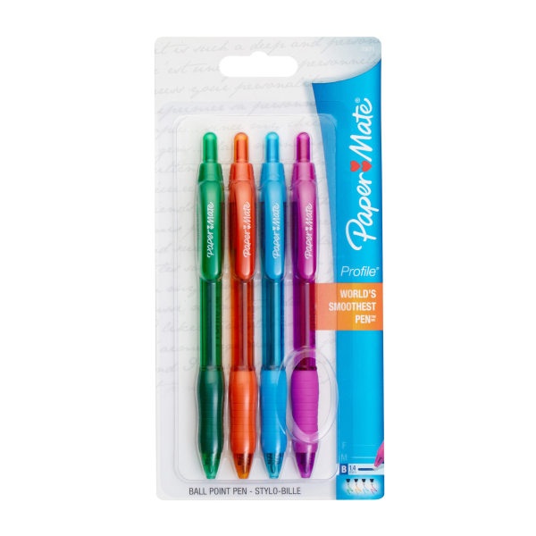 slide 1 of 10, Paper Mate Profile Assorted Color Ball Point Pens, 4 ct