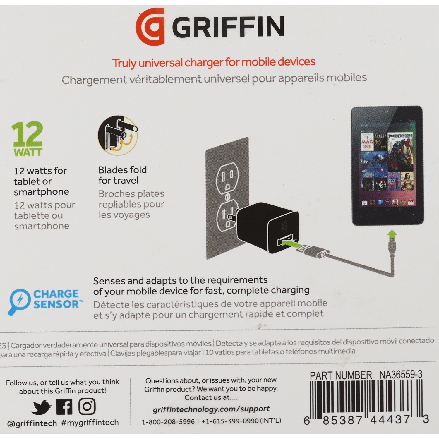 slide 4 of 6, Griffin Bros. Powerblock Universal Usb-A 12W Wall Charger, Black, 1 ct