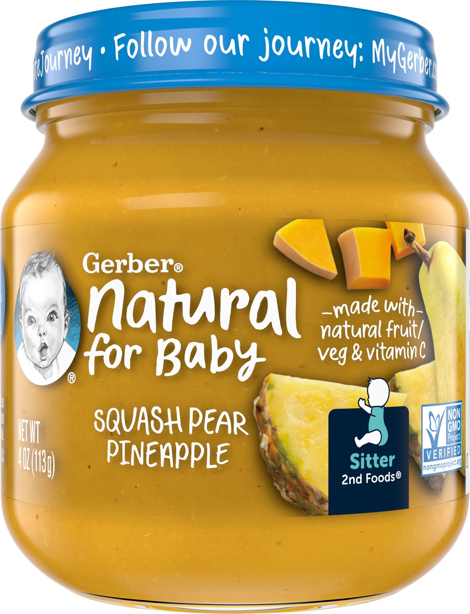 slide 6 of 9, Gerber 2nd Foods Natural Squash Pear Pineapple Baby Food 4 oz. Jar, 4 oz