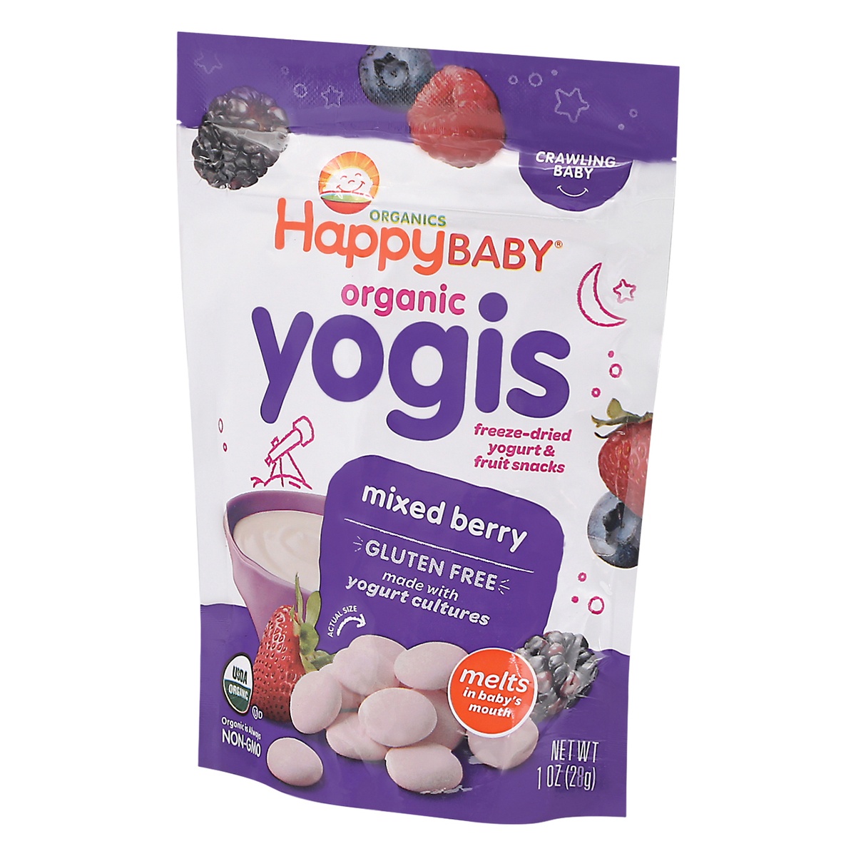 slide 7 of 9, Happy Baby Organics Yogis Yogurt & Fruit Mixed Berry Snacks - 1 Oz, 1 ct