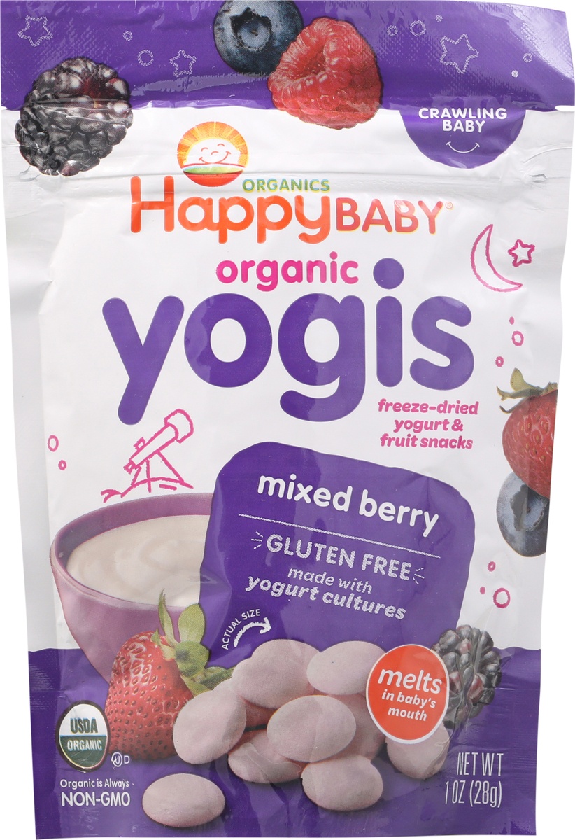 slide 8 of 9, Happy Baby Organics Yogis Yogurt & Fruit Mixed Berry Snacks - 1 Oz, 1 ct