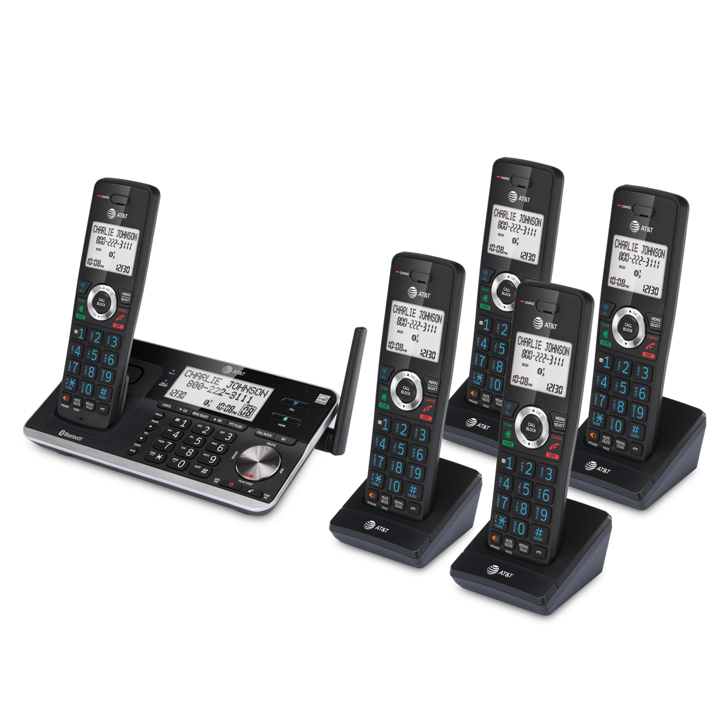 slide 2 of 3, VTech AT&T 5-Handset Cordless Phone with Unsurpassed Range, Bluetooth Connect to Cell, Smart Call Blocker and Answering System, DLP73510 (Black), 1 ct