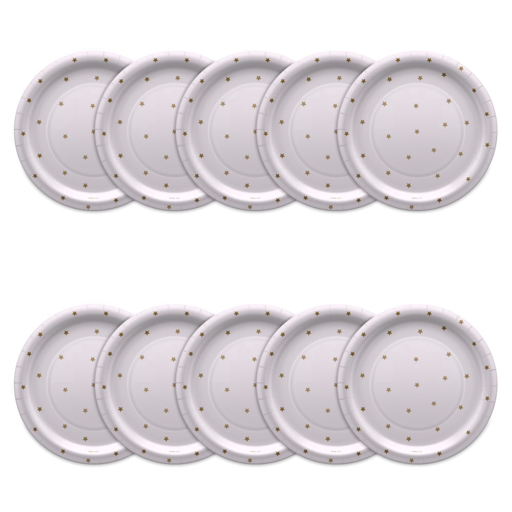 slide 2 of 3, American Greetings Paper Plates Gold Stars On White, 10 ct