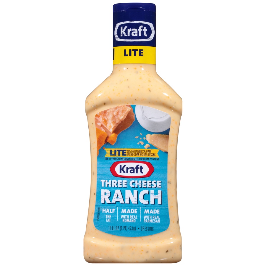 slide 1 of 1, Kraft Lite Three Cheese Ranch Dressing, 16 fl oz