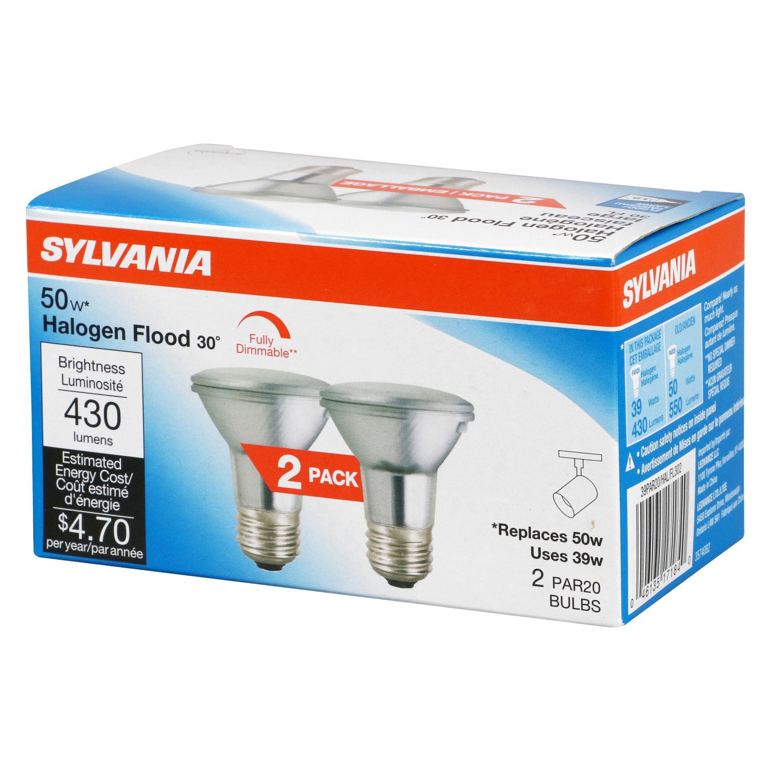 slide 1 of 1, Sylvania 50-Watt PAR20 Halogen Flood Light Bulbs, 2 ct
