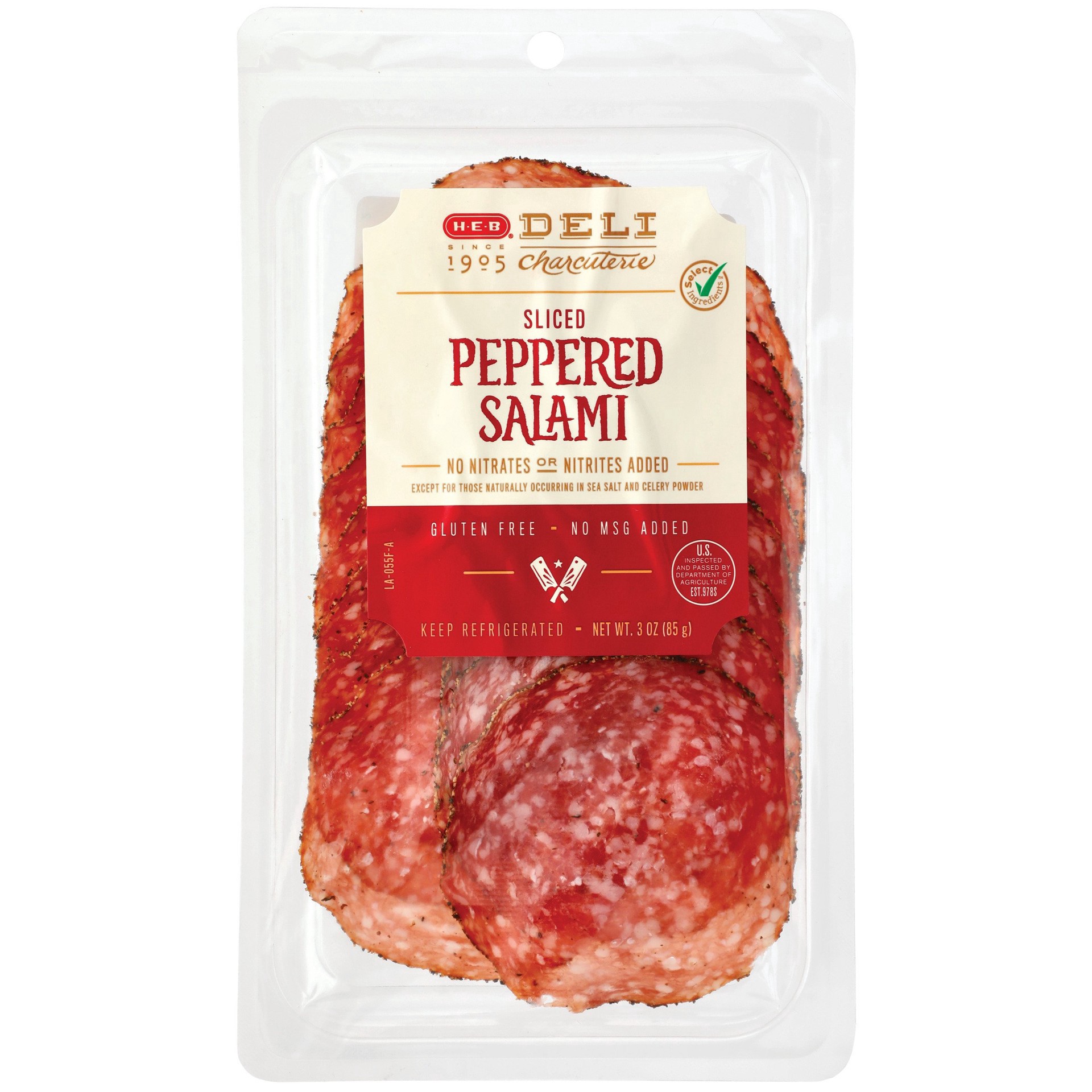 slide 1 of 1, H-E-B Select Ingredients Sliced Peppered Salami, 3 oz