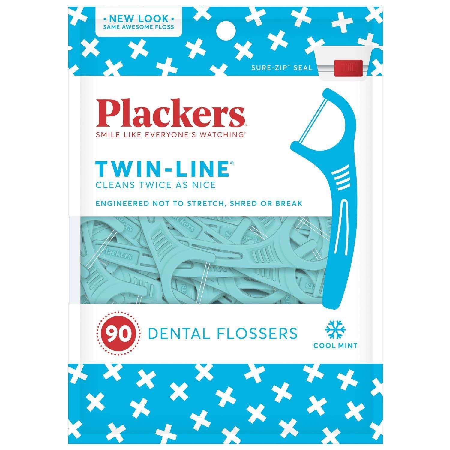 slide 1 of 4, Plackers Twin-Line Cool Mint Dental Flossers, 90 ct
