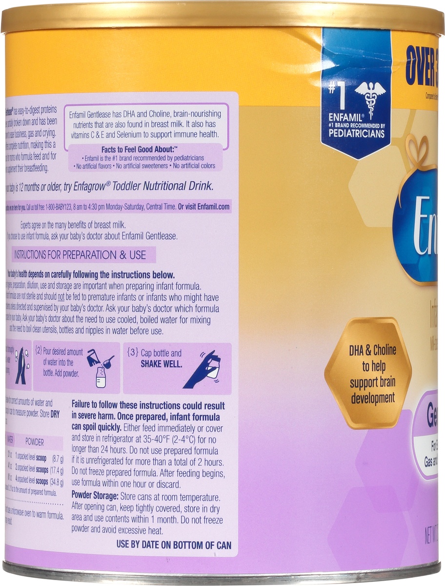 slide 2 of 9, Gentlease Baby Formula, Reduces Fussiness, Gas, Crying and Spit-up in 24 hours, DHA & Choline to support Brain development, Powder Can, 27.7 Oz, 27.7 oz