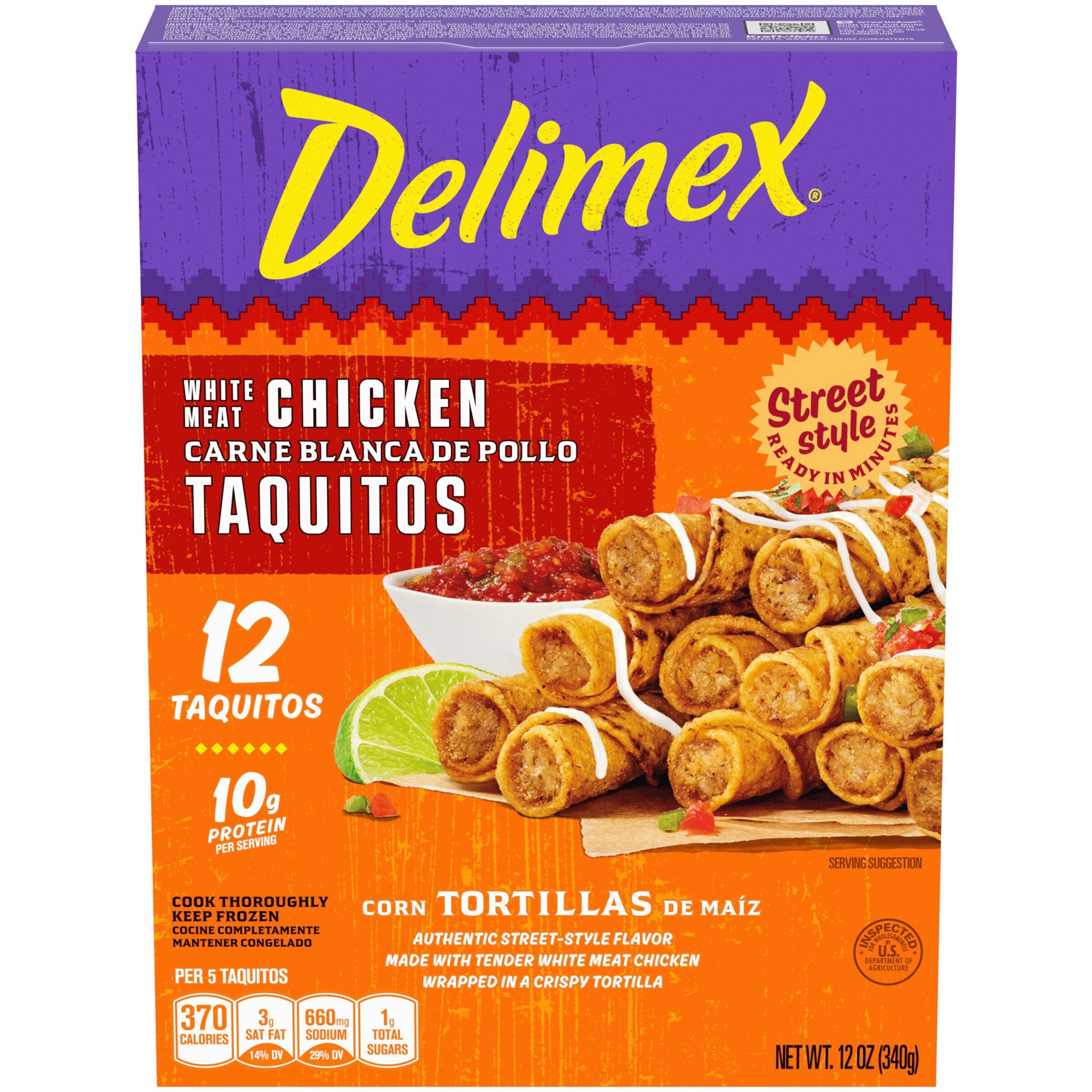 slide 1 of 1, Delimex White Meat Chicken Corn Taquitos Frozen Snacks, 12 Ct, 12 Oz, 12 oz