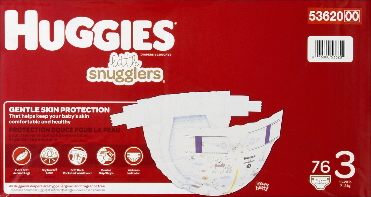 slide 4 of 9, Huggies Little Snugglers Baby Diapers, Size 3, 76 Ct, 76 cnt