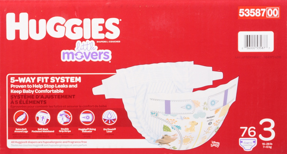 slide 4 of 9, Huggies Little Movers Baby Diapers - Size 3 - 76ct, 76 ct