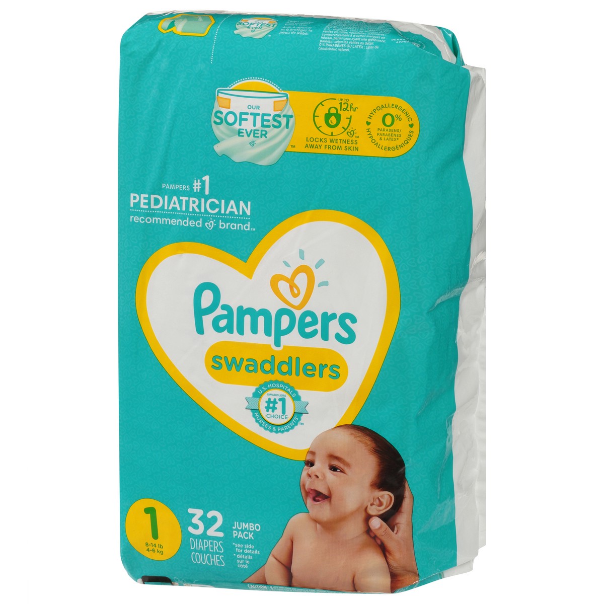 slide 5 of 9, Pampers Swaddlers Newborn Diapers Size 1 32 Count, 32 ct