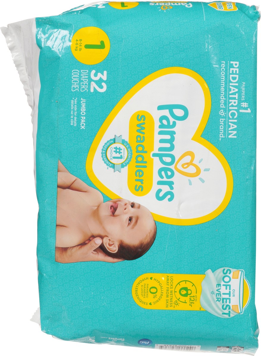 slide 3 of 9, Pampers Swaddlers Newborn Diapers Size 1 32 Count, 32 ct