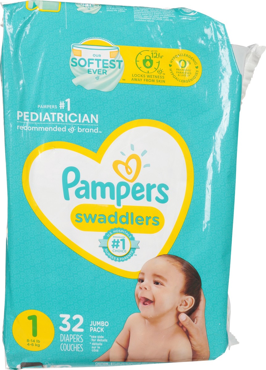 slide 6 of 9, Pampers Swaddlers Newborn Diapers Size 1 32 Count, 32 ct