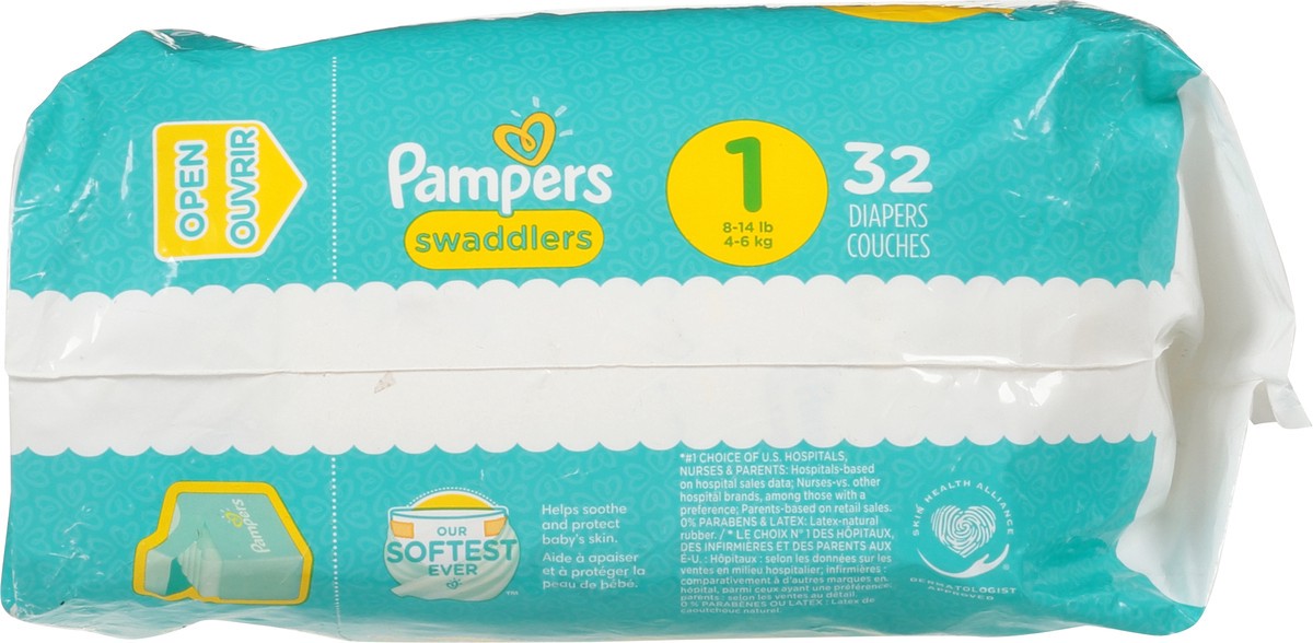 slide 8 of 9, Pampers Swaddlers Newborn Diapers Size 1 32 Count, 32 ct