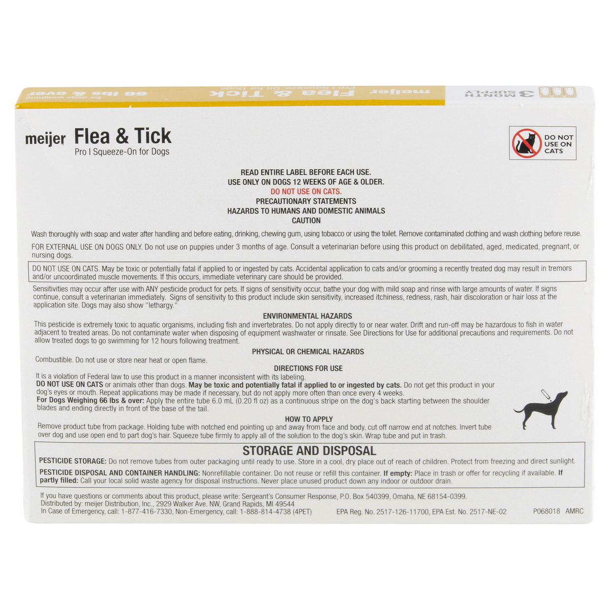slide 5 of 6, Meijer Pro I Squeeze-On Flea & Tick for Dogs +, 66 lb, 3 ct