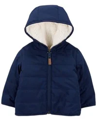 Carter's Baby Reversible Zip-Up Sherpa Hooded Jacket Navy/White 3M