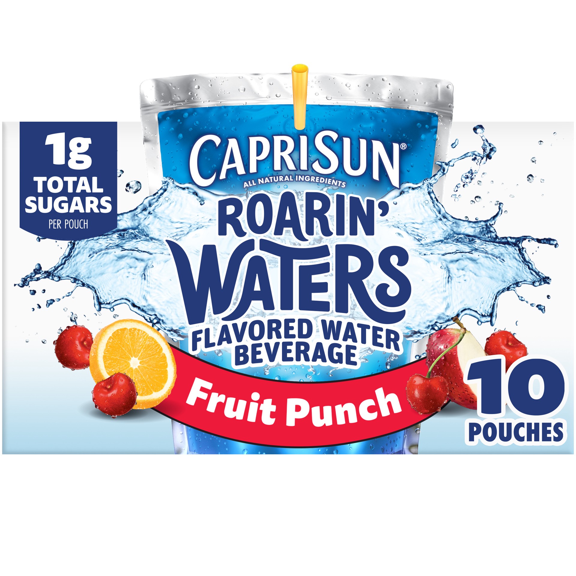 slide 1 of 5, Capri Sun Roarin' Waters Fruit Punch Flavored with other natural flavor Water Beverage, 10 ct Box, 6 fl oz Drink Pouches, 10 ct; 6 fl oz