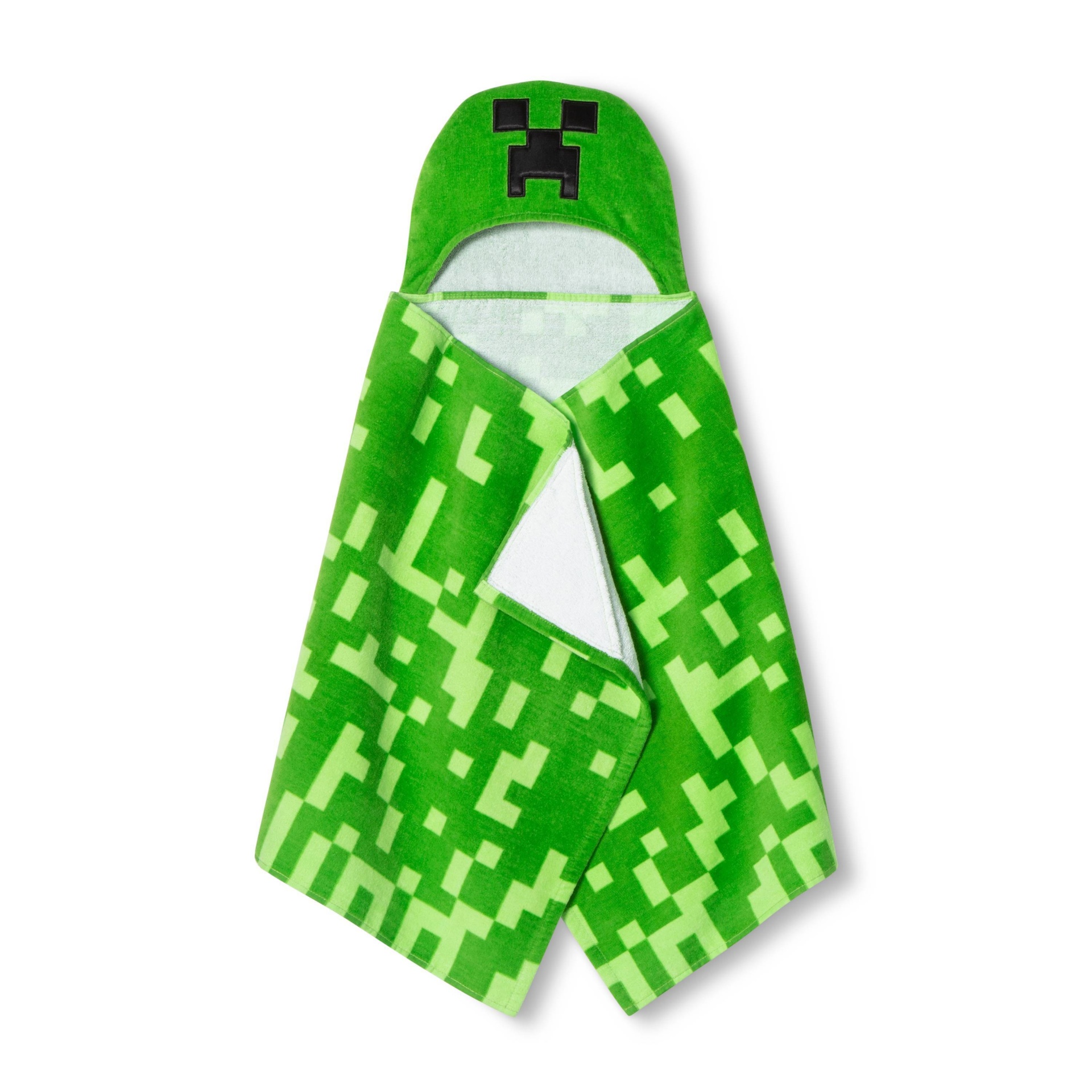 slide 1 of 3, Minecraft Creeper Hooded Bath Towel Green, 1 ct