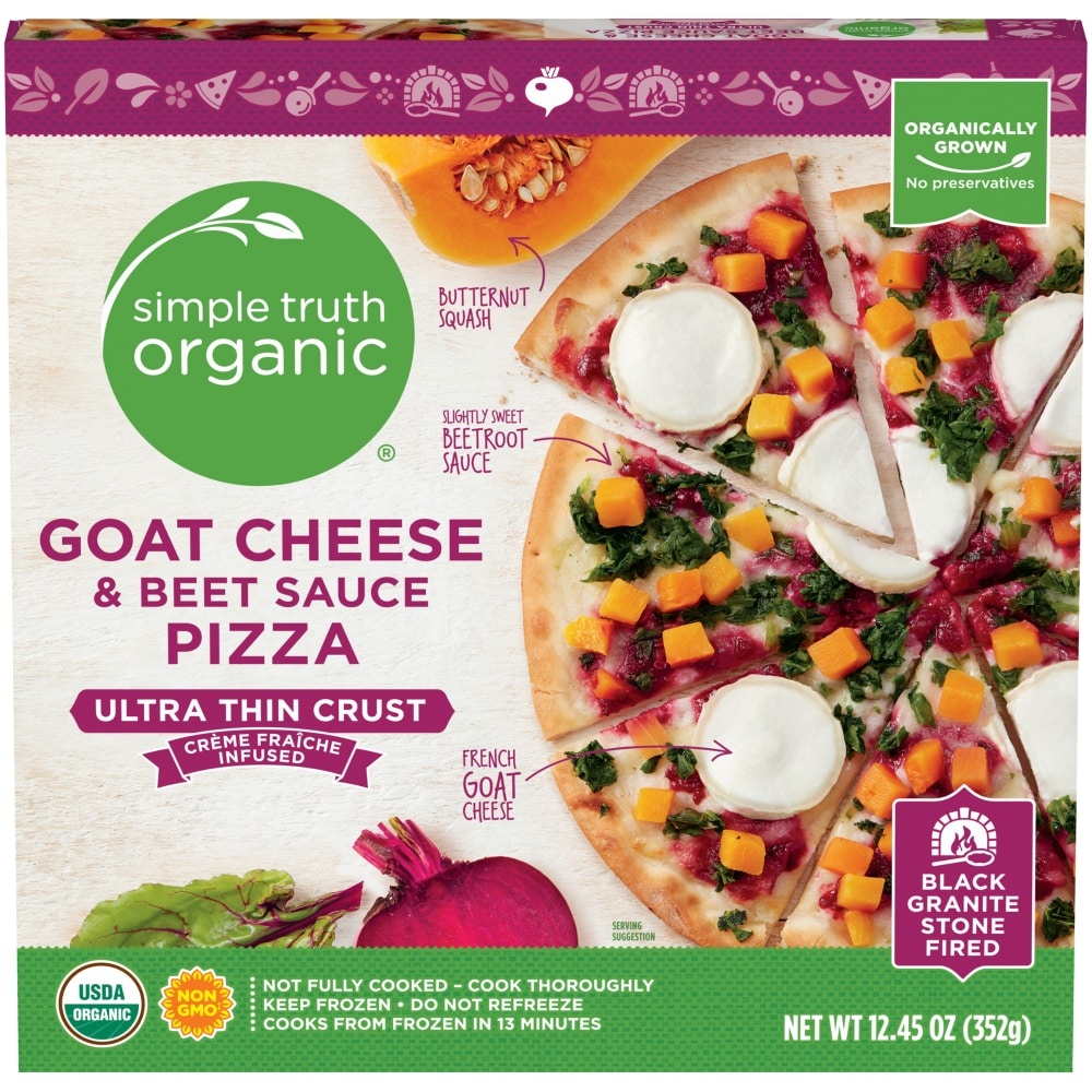 slide 1 of 1, Simple Truth Organic Goat Cheese & Beet Sauce Thin Crust, 12.45 oz