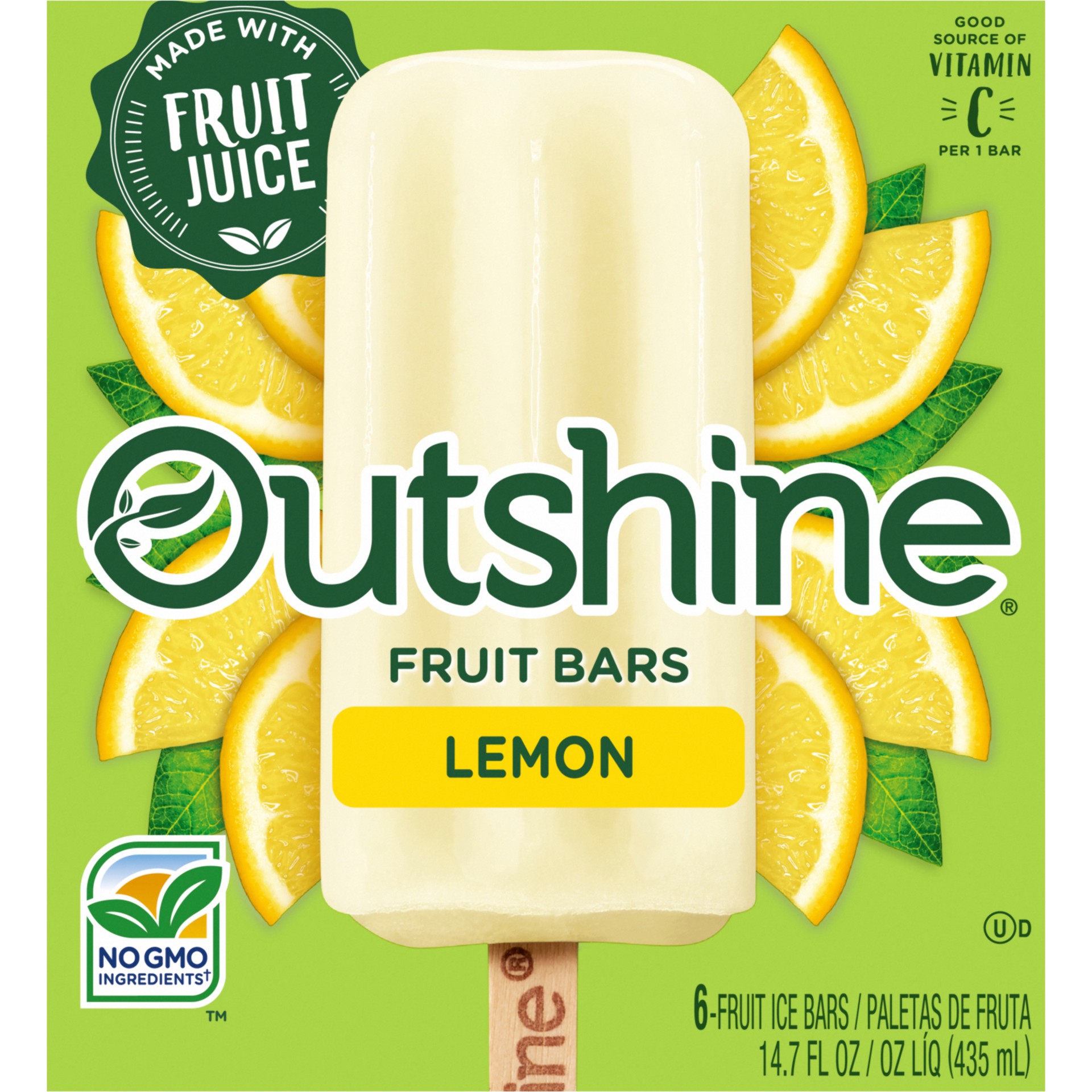 slide 1 of 6, Outshine Lemon Fruit Ice Bars 6 ea, 6 ct