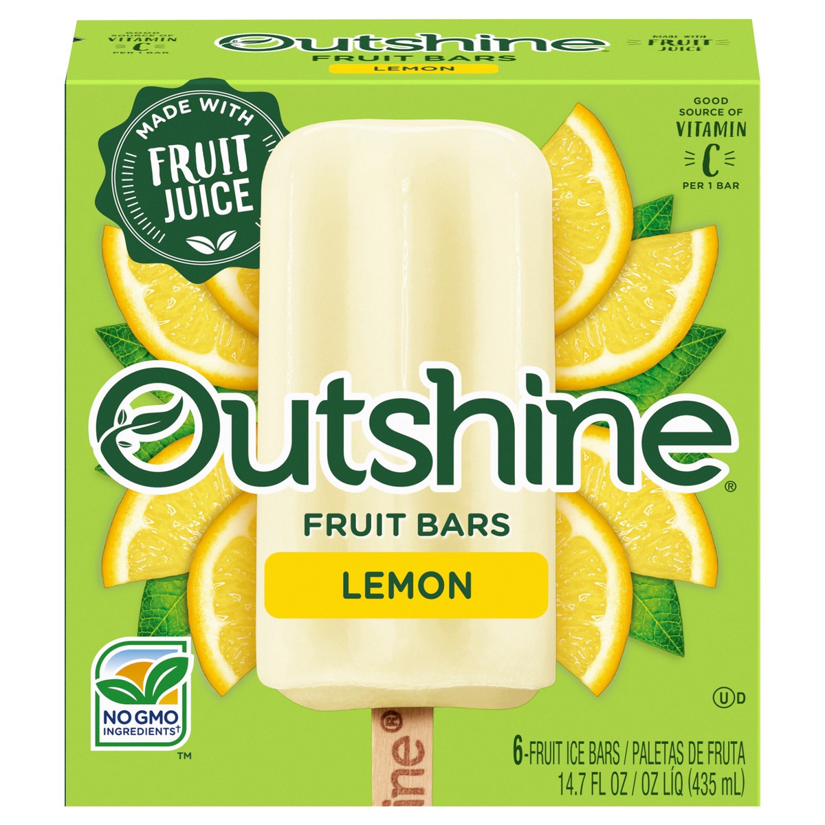 slide 1 of 6, Outshine Lemon Fruit Ice Bars 6 ea, 6 ct
